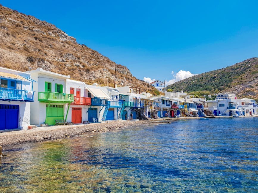 Vibrant Greek architecture along the coast in Mandrakia, Milos, Greece.