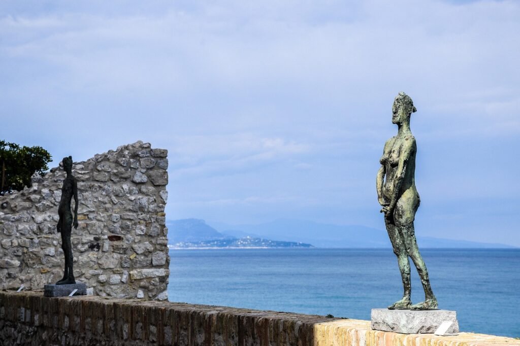 statue, sea, harbor, antibes, provence, france, europe, architecture, tourism, garden, wall, mediterranean, culture, french, stone, art, nature, water, sky, cobbled, picasso, museum
