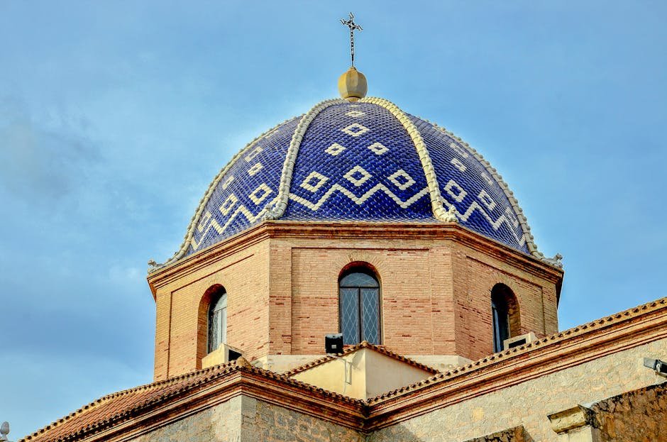 Stunning dome of the Church of Our Lady of Consuelo in Altea, Spain under a clear blue sky.