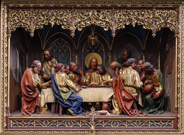 Detailed depiction of the Last Supper in St. Barbara's Church, Kutna Hora.