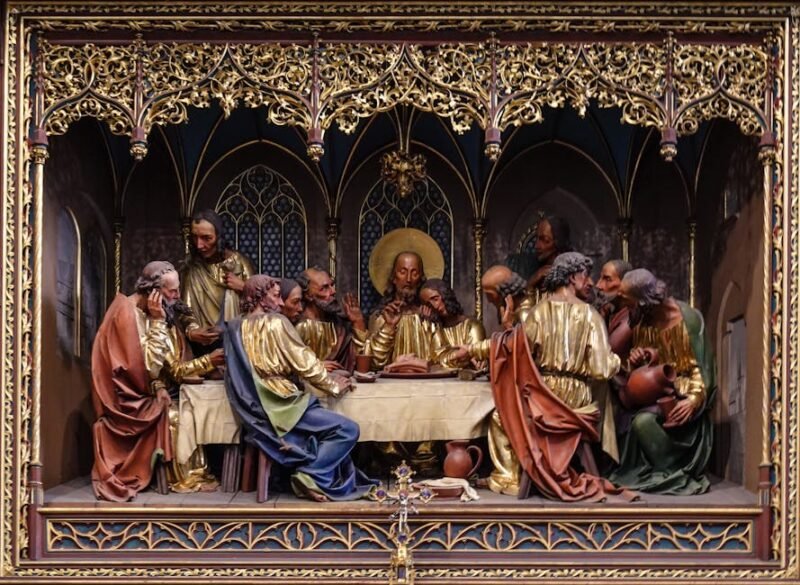 Detailed depiction of the Last Supper in St. Barbara's Church, Kutna Hora.