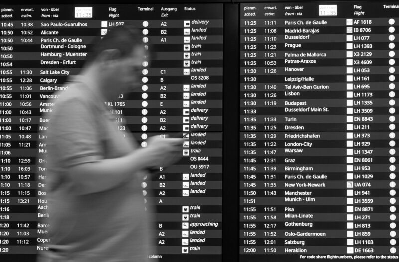 airport, scoreboard, departure, arrival, travel, monochrome