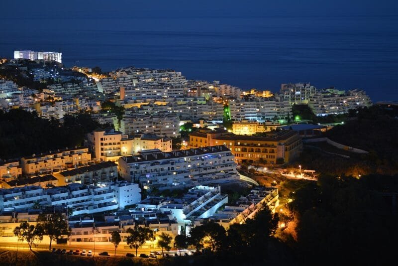 buildings, hills, night lights, benalmadena, malaga, andalusia, spain, benalmadena, benalmadena, benalmadena, benalmadena, benalmadena